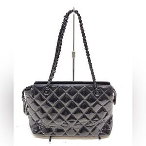 Black Patent Leather Chanel Matelasse Shoulder Bag With Black Leather Chain
